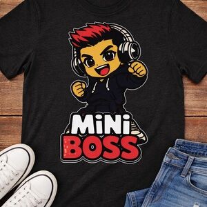Mini Boss Graphic Tee - Black with Red & Yellow Print